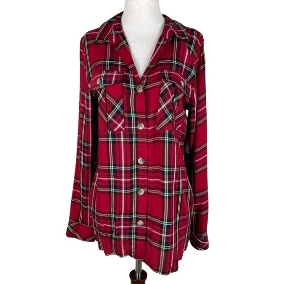 Como Vintage Red Plaid Button Down Long Sleeve Top - Picture 1 of 8